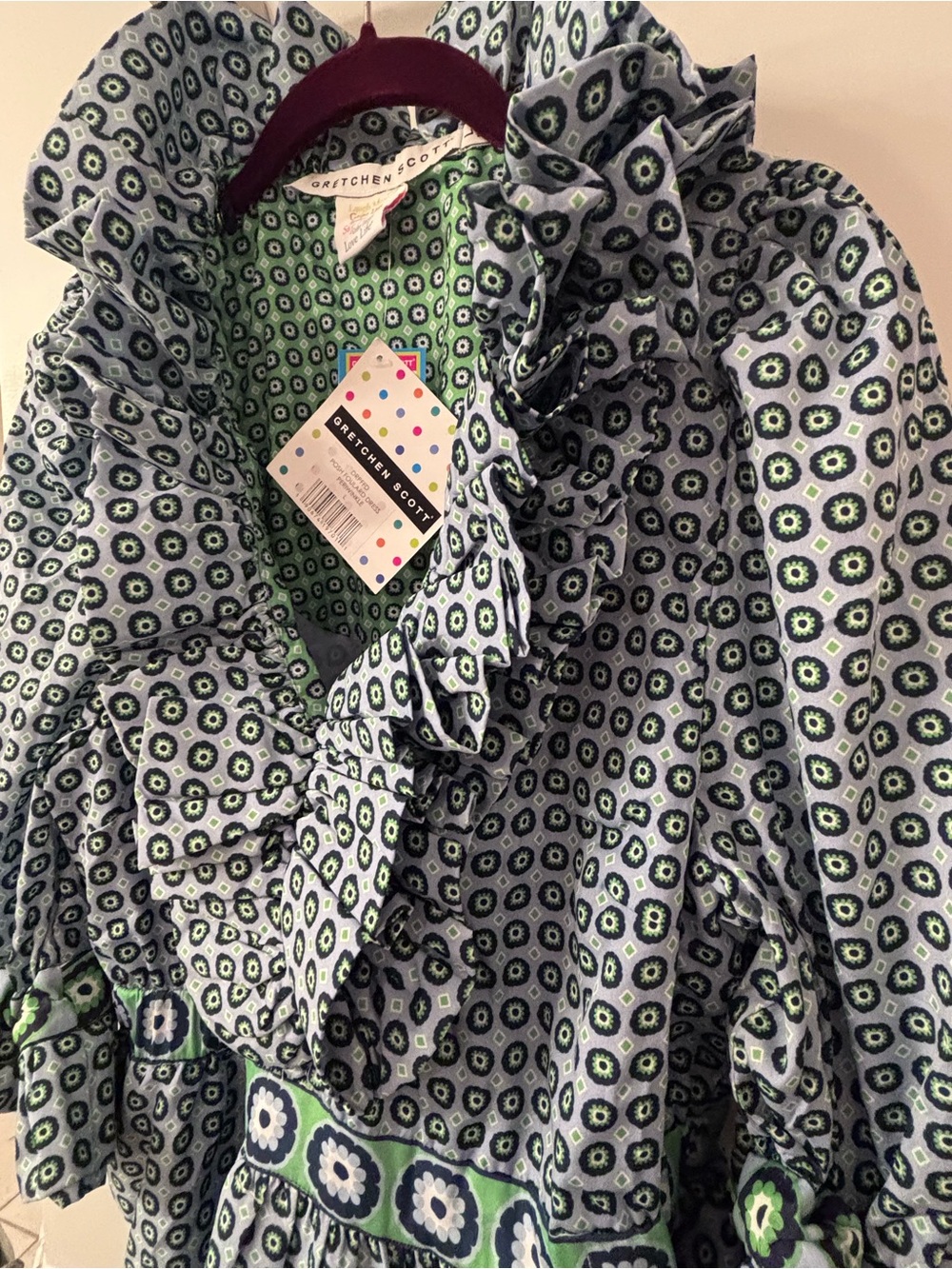 Gretchen Scott Designs Light Blue and Green Printed Ruffle Dress - Picture 9 of 11